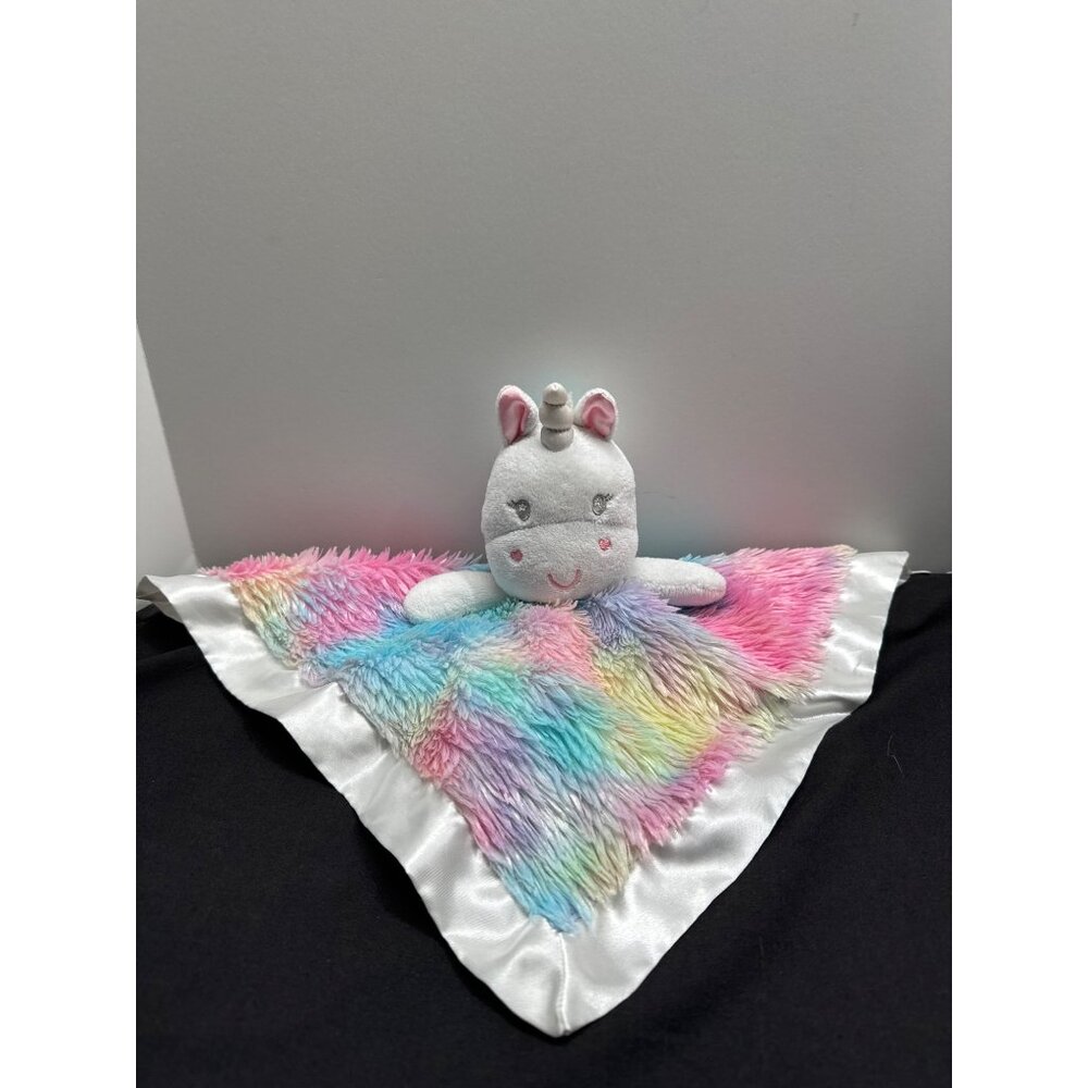 Unicorn Rainbow Pastel Baby Security Blanket 12" Satin Back By Baby Starters